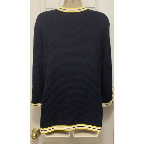 Talbots Navy Blue Cardigan Yellow Trim Pearl Button Front Sweater SZ M - Picture 5 of 7